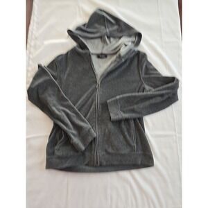 Vintage Y2K Express Velour Gray Womens Small Long Sleeve Sweatshirt Hoodie